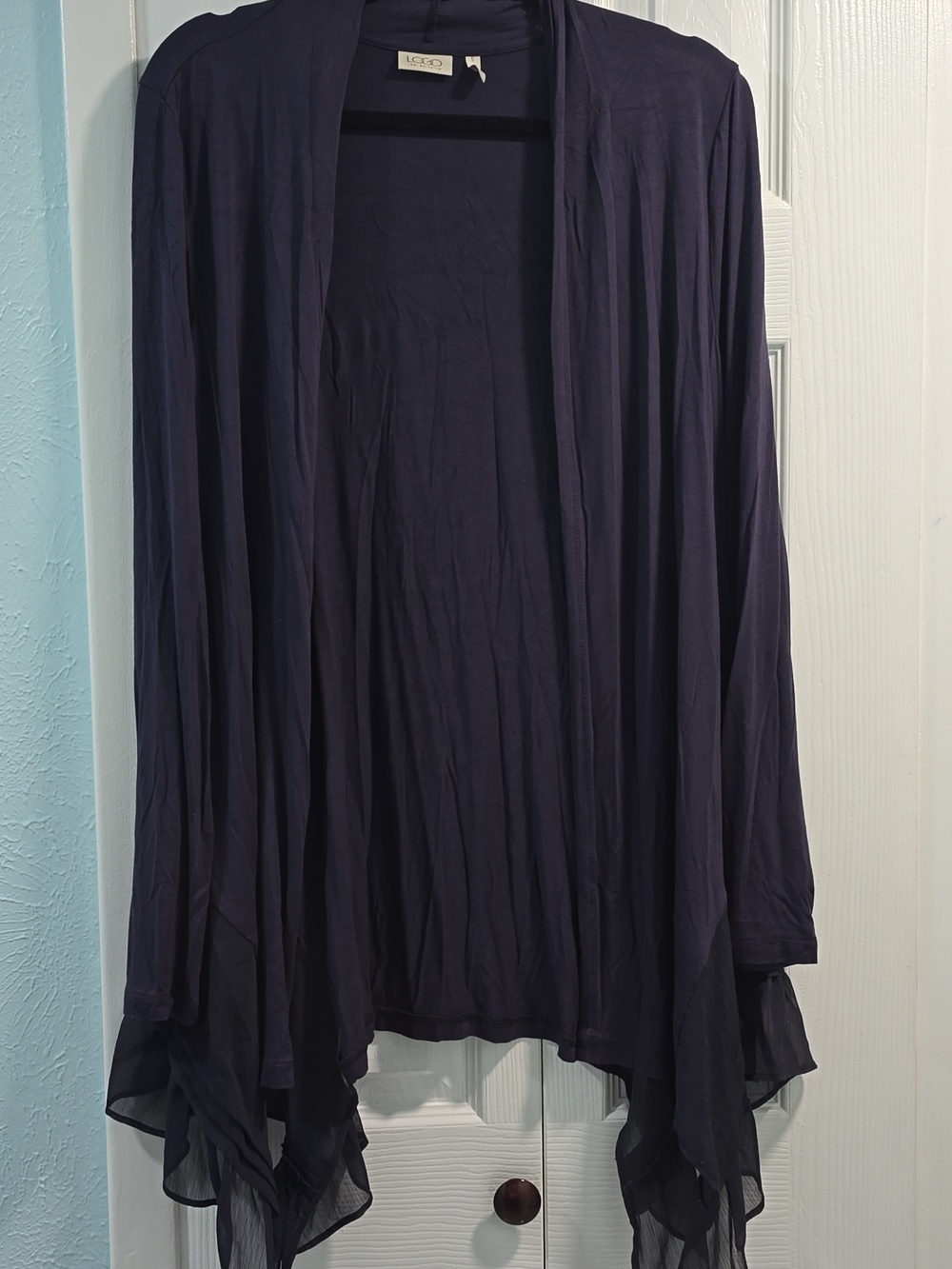 LOGO Lightweight Open Front Cardigan in Deep Navy
